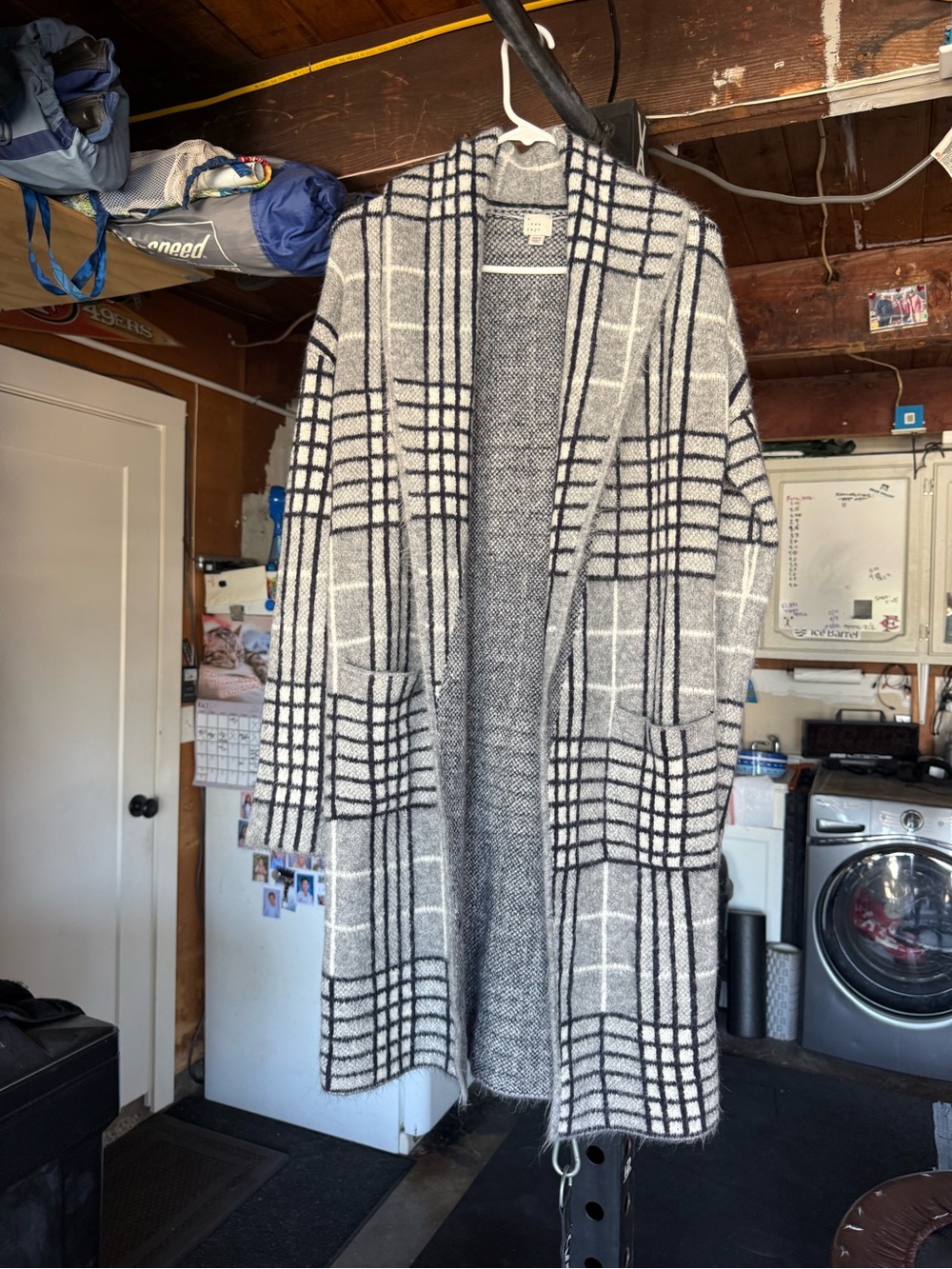 Gray & navy Plaid Open Front Cardigan